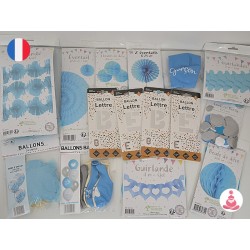 Pack de décorations, ballons et guirlande organique Bleu Garçon